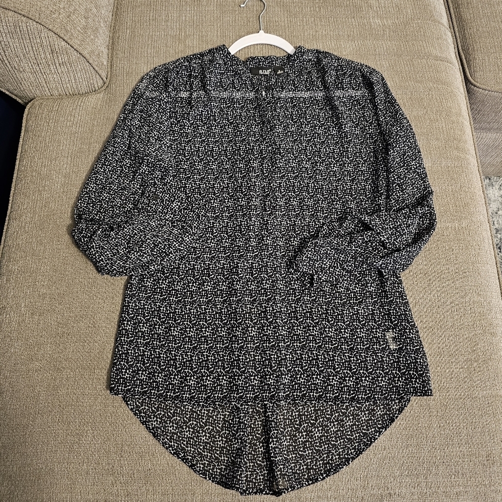 A New Approach Black White Patterned Career Office Sheer Casual Top Size Small